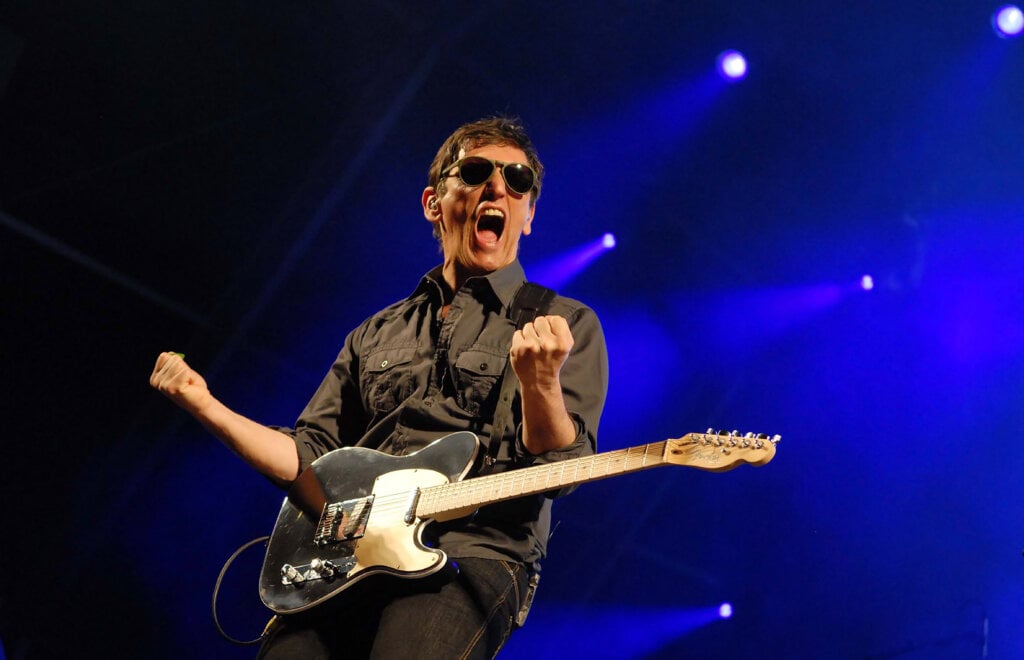 Cantor e guitarrista Paulo Miklos da banda Titãs durante show no Rock in Rio na cidade do Rio de Janeiro.