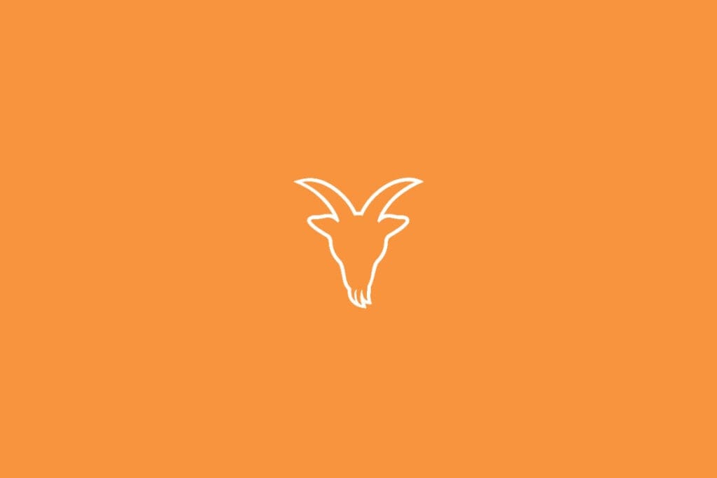 Ilustração do signo de Capricórnio em fundo laranja, com uma figura de cabra com chifres