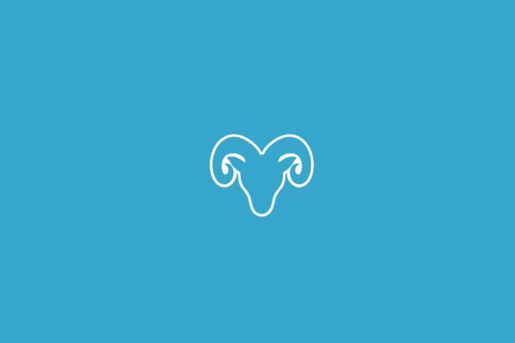 Ilustração do signo de Áries em fundo azul, com o desenho de um carneiro