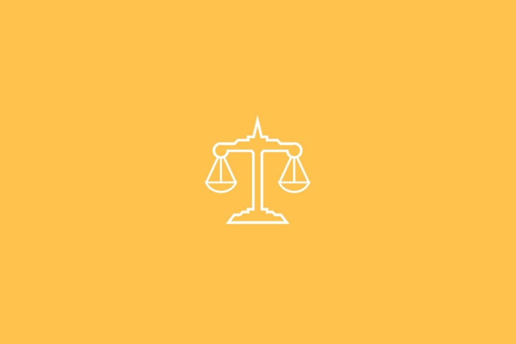 Ilustração do signo de Libra em fundo amarelo, com uma balança equilibrada