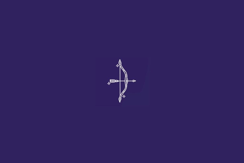 Ilustração do signo de Sagitário em um fundo roxo