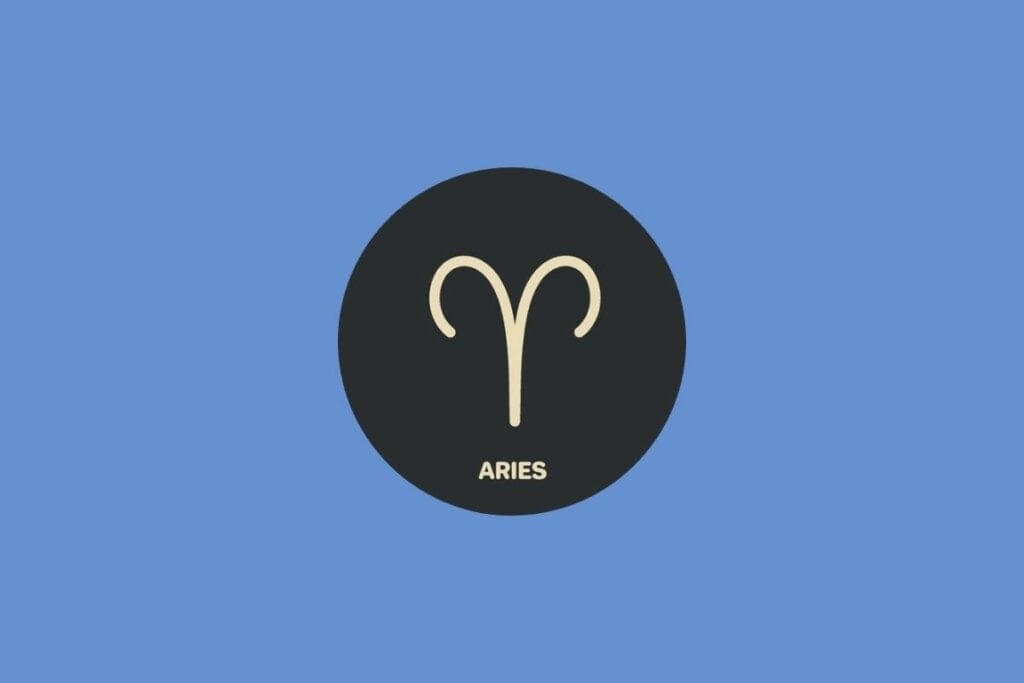 Ilustração do signo de áries em um círculo sobre um fundo azul