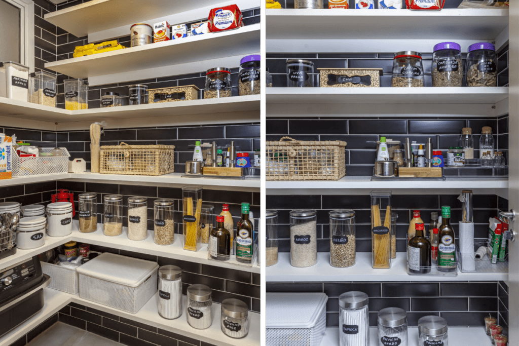 Imagem de uma dispensa com os alimentos organizados em potes