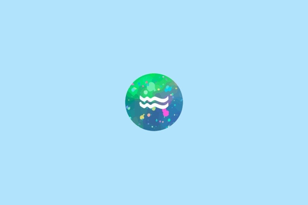Ícone do signo de Aquário em um círculo colorido com fundo azul-claro