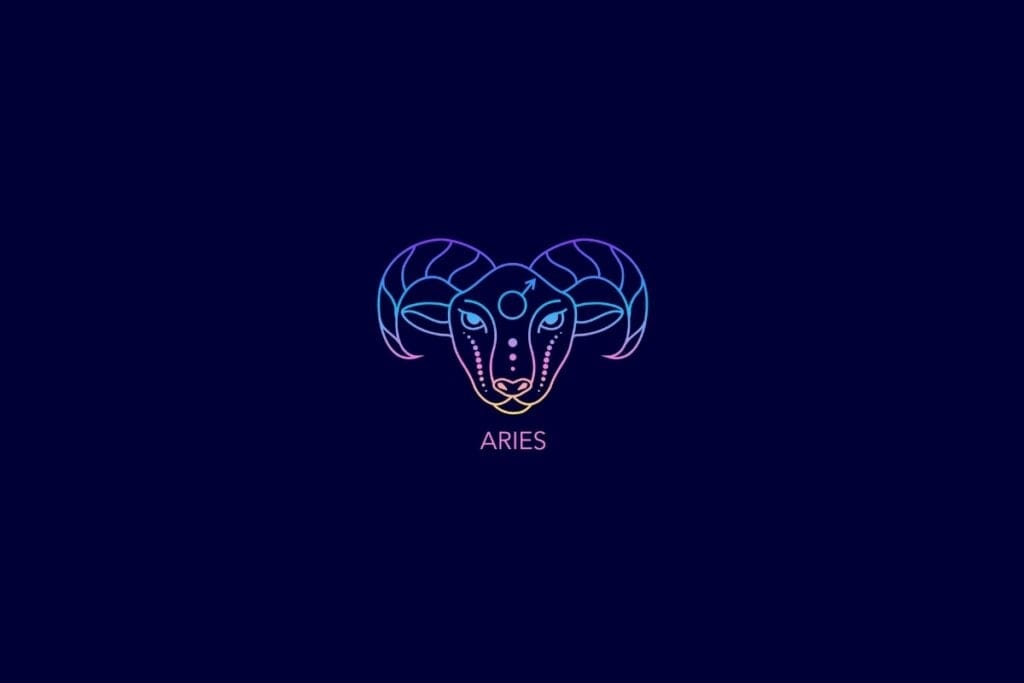 Ilustração do signo de áries em um fundo azul-escuro