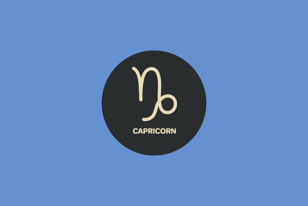 Ilustração do signo de Capricórnio em um círculo sobre um fundo azul