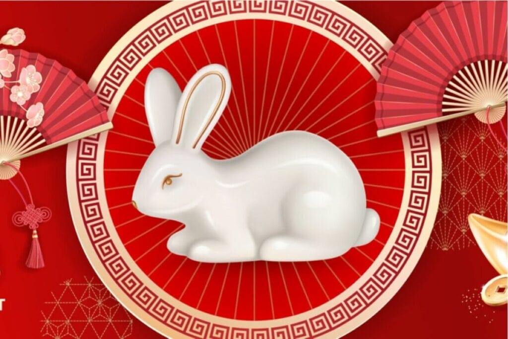 Ilustração de um Coelho em um fundo vermelho 