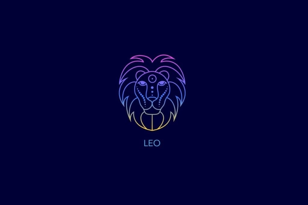 Ilustração do signo de leão em um fundo azul-escuro