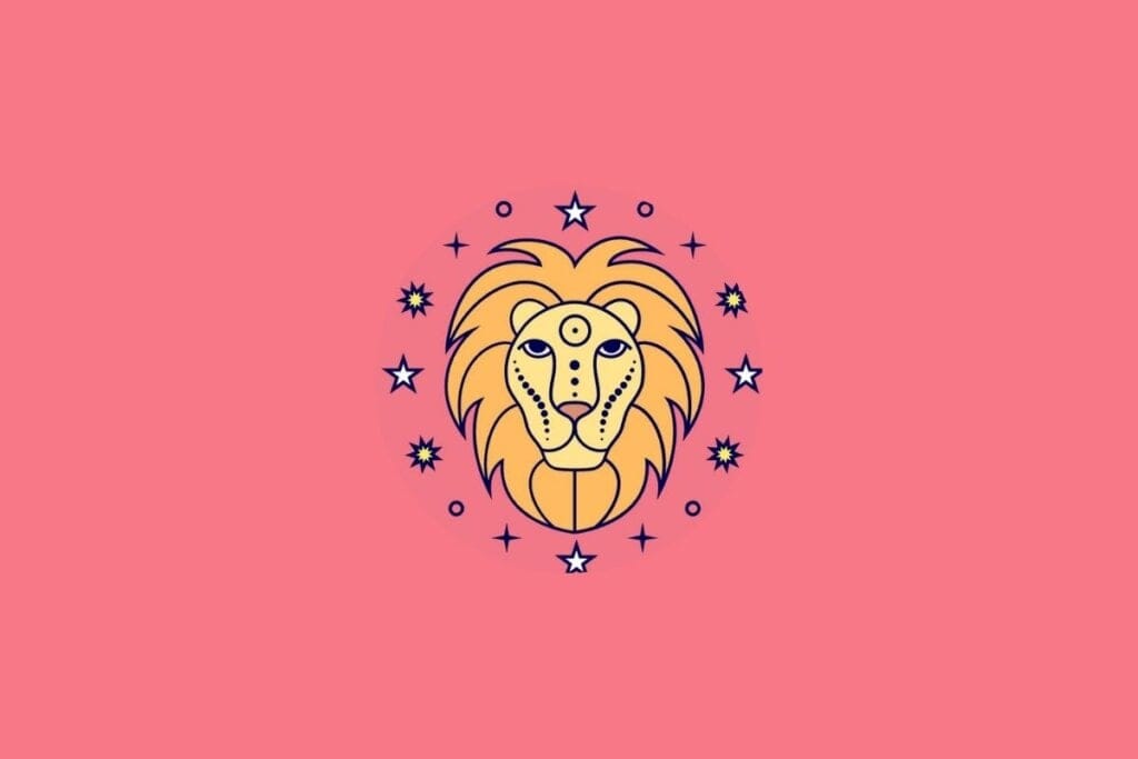 Ilustração do signo de Leão em um fundo rosa