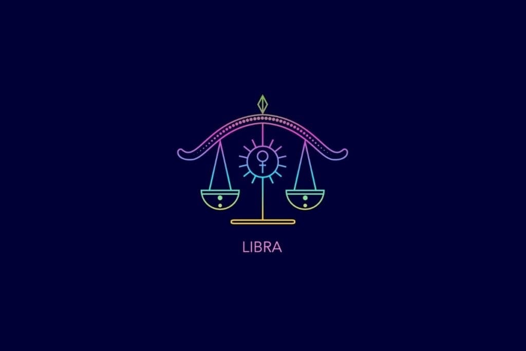 Ilustração do signo de libra em um fundo azul-escuro