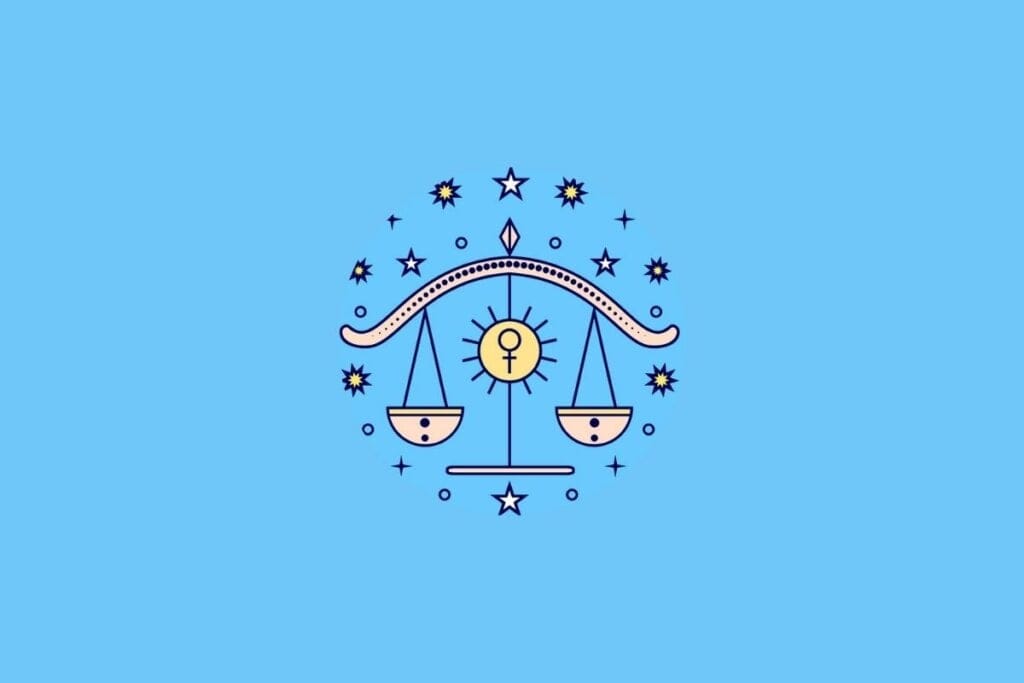 Ilustração do signo de Libra em um fundo azul