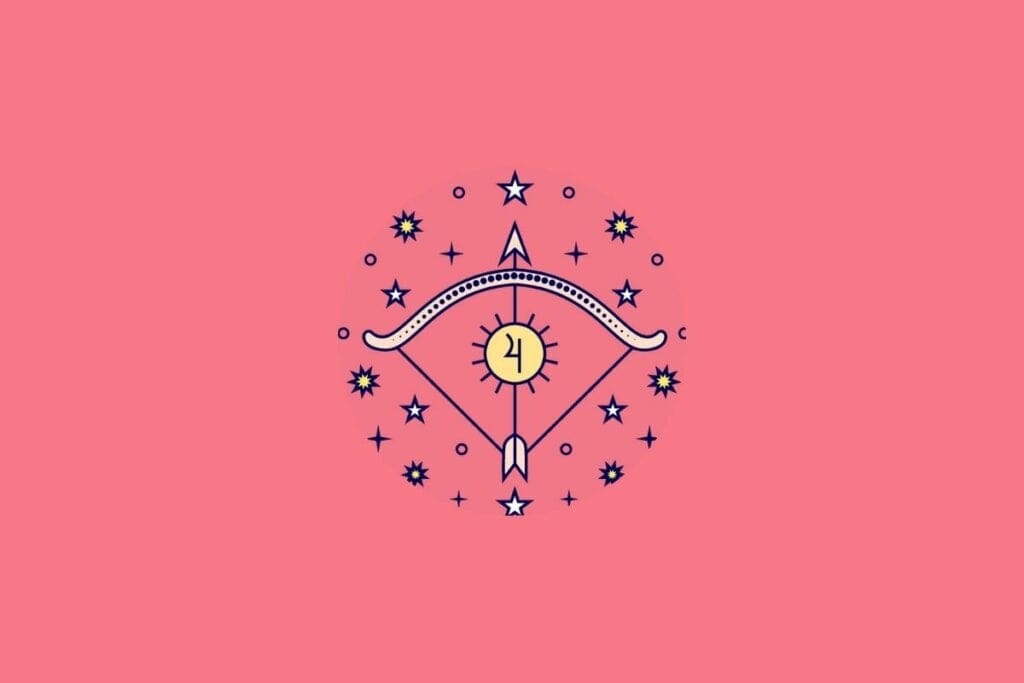 Ilustração do signo de Sagitário em um fundo verde