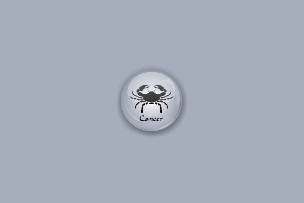 Ilustração do signo de Câncer com um caranguejo em círculo cinza