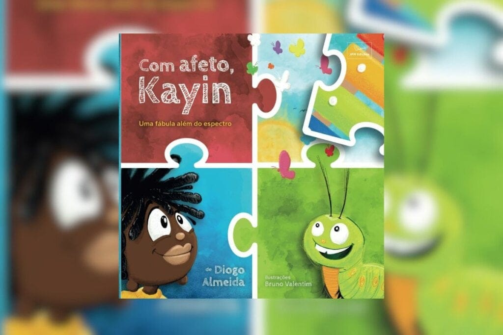 Capa do livro "Com afeto, Kayin" com a ilustração de um menino e uma lagarta 