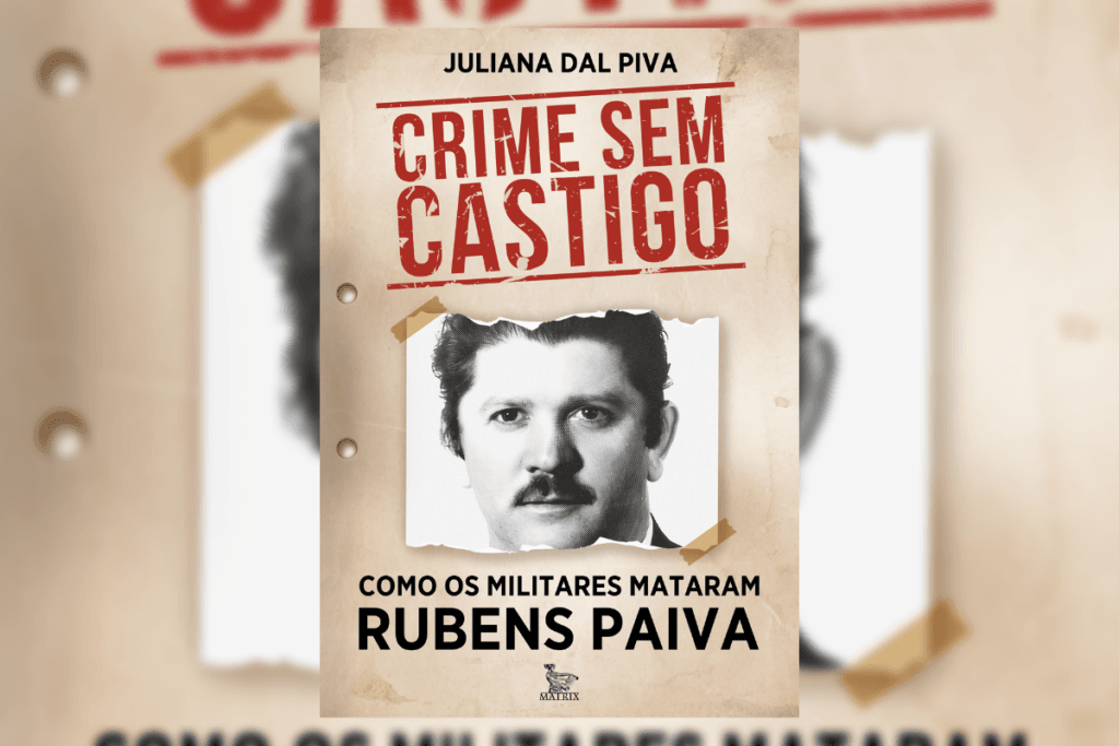 Capa de livro com imagem do ex-deputado Rubens Paiva e título do livro e nome da autora