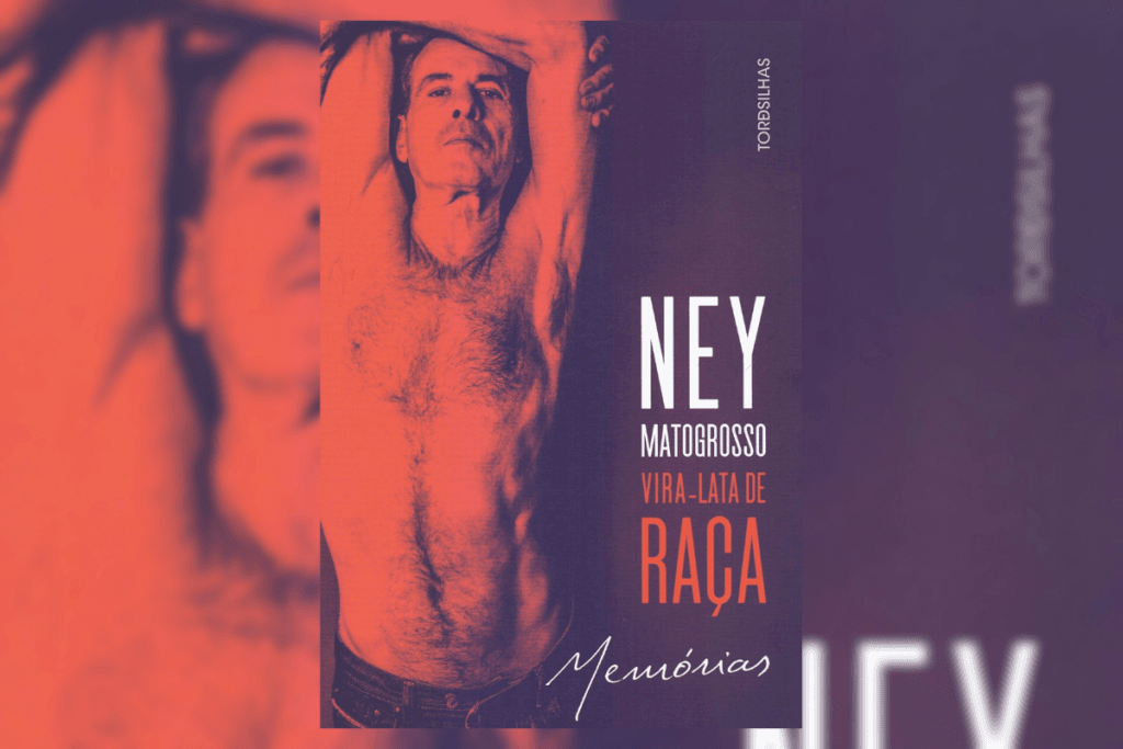 Capa de livro em vermelho e preto com a imagem do cantor Ney Matogrosso sem camisa e o título do livro