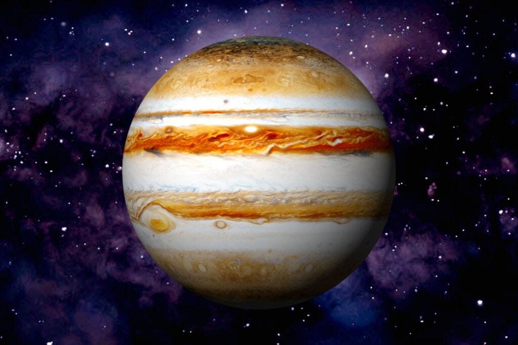 Ilustração de Júpiter em fundo estrelado